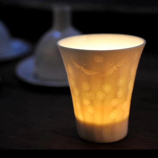 Beeswax Candle and Porcelain Tea Light Holder