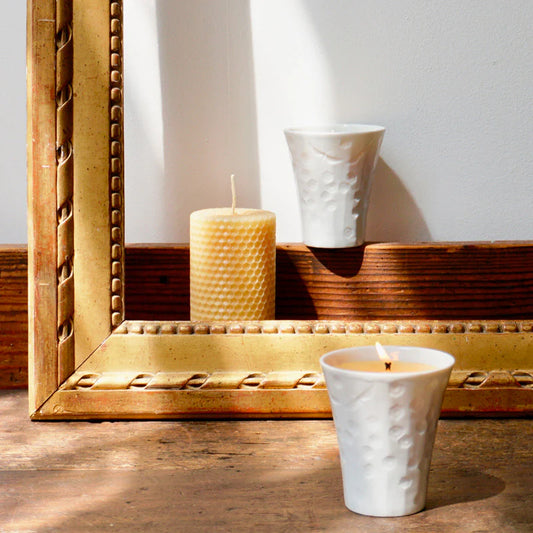 Beeswax Candle and Porcelain Tea Light Holder